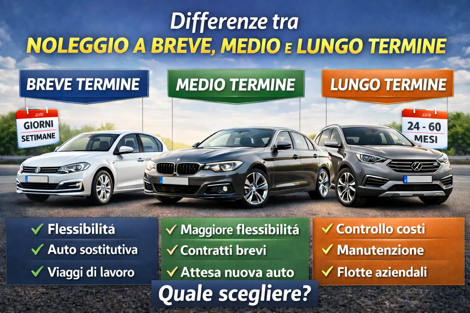 Differenze tra noleggio a breve, medio e lungo termine: quale scegliere?